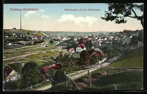 AK Freiberg-Halsbrücke, Hüttenwerke mit Ort Halsbrücke