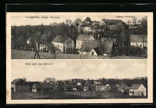 AK Langenau, Oberes Rittergut, Blick nach dem Bahnhof