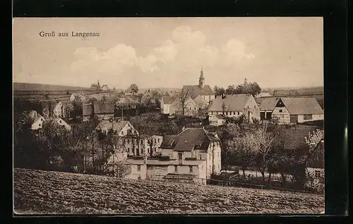 AK Langenau, Ortsansicht mit Kirche