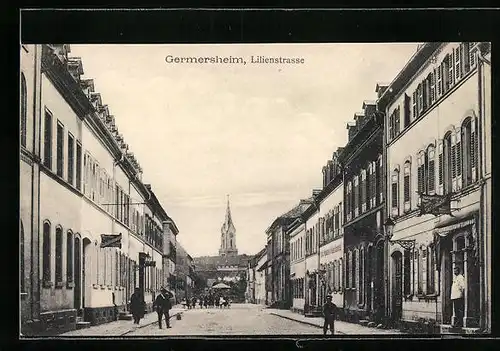 AK Germersheim, Lilienstrasse, Cafe Restaurant Sauer, Metzgerei