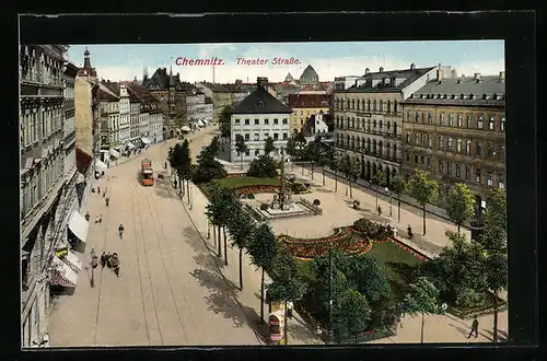 AK Chemnitz, Theater Strasse aus der Vogelschau