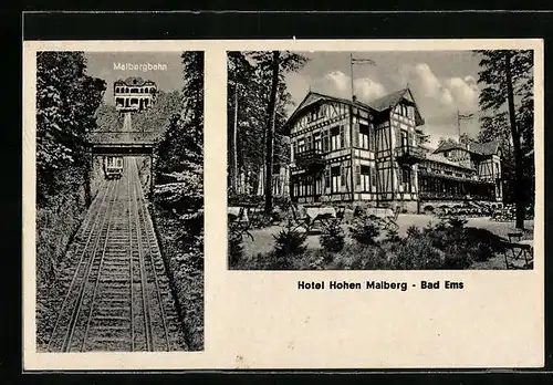 AK Bad Ems, Hotel Hohen Malberg, Malbergbahn