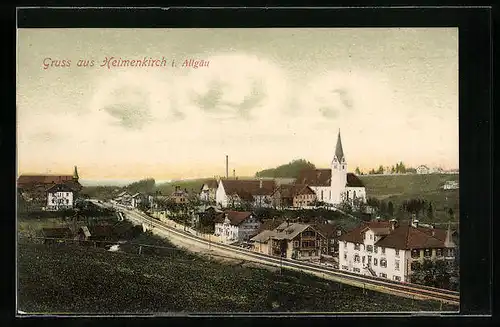 AK Heimenkirch i. Allgäu, Ortsansicht mit Kirche