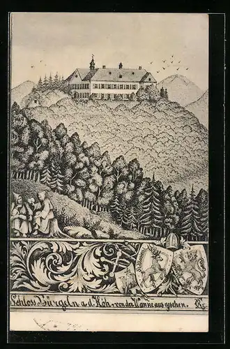 Künstler-AK Bürgeln, Schloss Bürgeln a. d. Höh von der Wanne aus gesehen