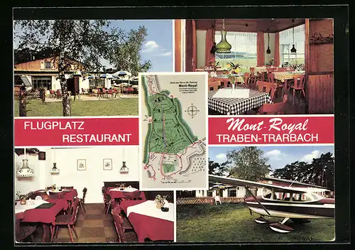 AK Traben-Trarbach, Flugplatz-Restaurant Mont-Royal, Flugzeug, Landkarte Festung Mont-Royal