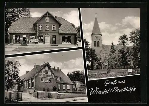 AK Wriedel /Brockhöfe, Geschäftshaus, Kirche