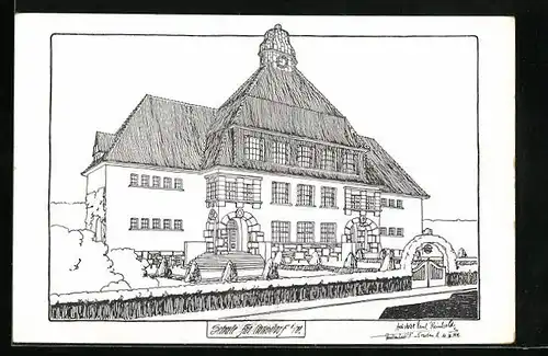Künstler-AK Cunsdorf, Entwurf für die Schule des Architekten Paul Reinhold, Reichenbach