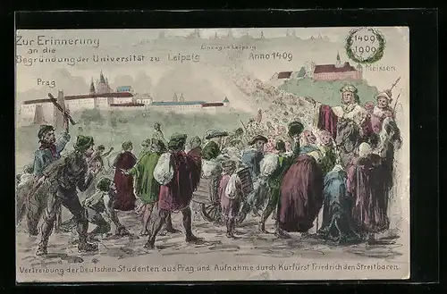 Künstler-AK Leipzig, Zur Erinnerung an die Begründung der Universität, Anno 1409