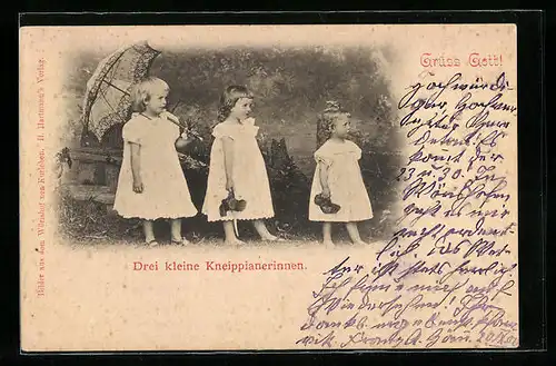 AK Drei kleine Kneippianerinnen, Badekultur