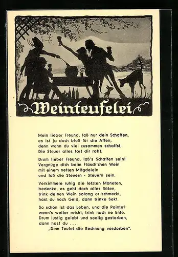 Künstler-AK Weinteufelei, Gedicht