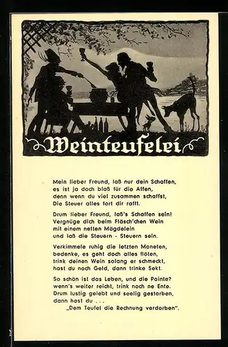 Künstler-AK Weinteufelei, Gedicht