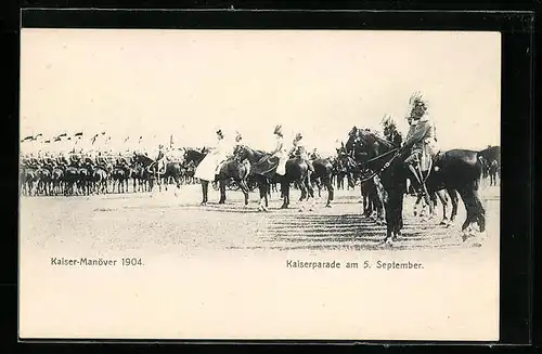 AK Soldaten mit Pferden bei der Kaiserparade, Kaisermanöver 1904