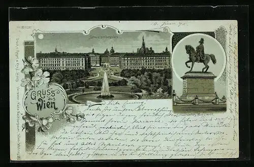 Lithographie Wien, Schwarzenbergplatz, Schwarzenberg-Monument