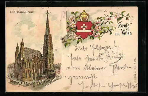 Lithographie Wien, St. Stefanskirche, Wappen