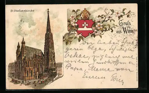 Lithographie Wien, St. Stefanskirche, Wappen