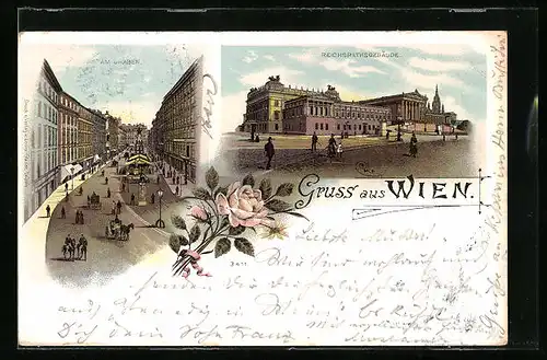 Lithographie Wien, Am Graben, Reichsratsgebäude