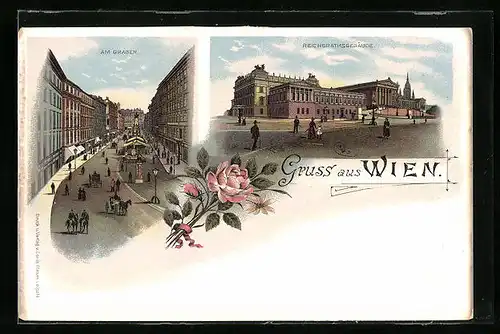Lithographie Wien, Am Graben, Reichsrathsgebäude
