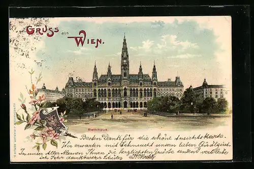 Lithographie Wien, Rathaus mit Vorplatz