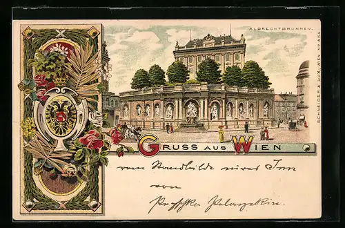 Lithographie Wien, Albrechtbrunnen, Wappen