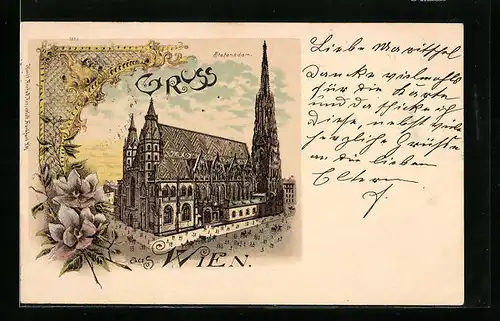 Lithographie Wien, Blick auf den Stefansdom