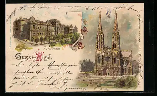 Lithographie Wien, Universität, Votivkirche