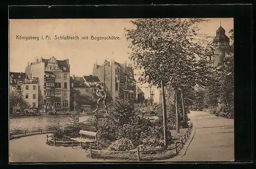 AK Königsberg, Schlossteich mit Bogenschütze