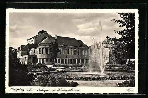 AK Königsberg, Anlagen am Schauspielhaus mit Springbrunen