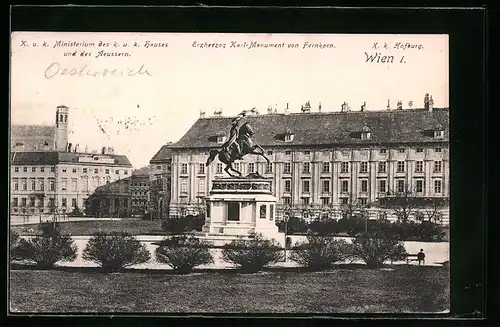 AK Wien, Hofburg, Ministerium des k. u. k. Hauses, Erzherzog Karl-Monument von Fernkorn