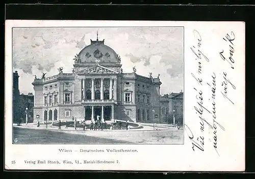 AK Wien, Deutsches Volkstheater mit Strasse