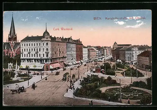 AK Wien, Mariahilferstrasse mit Obelisk und Cafe Westend