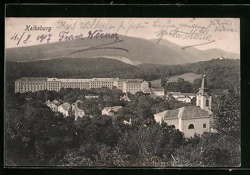 AK Wien, Kalksburg mit Umgebung aus der Vogelschau