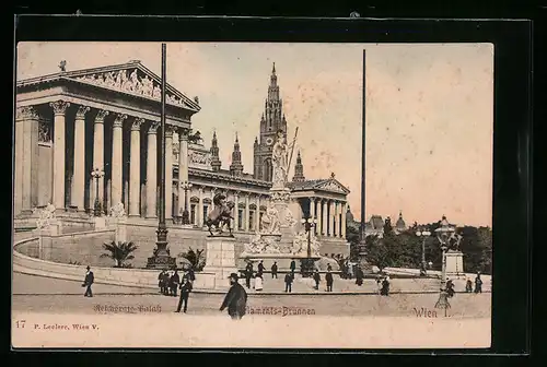 AK Wien, Reichsrats-Palast mit Parlaments-Brunnen