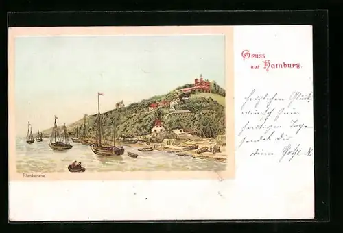 Künstler-AK Hamburg, Blankenese, Segelschiffe