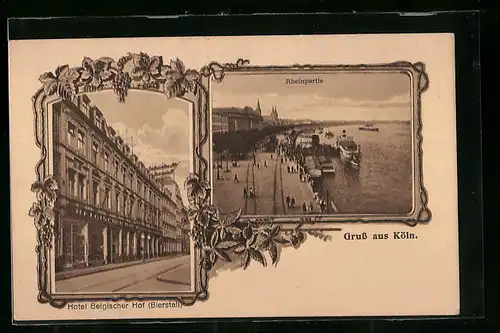 AK Köln, Hotel Bergischer Hof, Rheinpartie