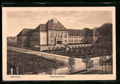 Lithographie Bochum, Blick auf die Oberrealschule