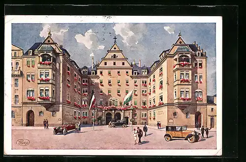 Künstler-AK Dresden-A., Hotel und Vereinshaus Hospiz, Zinzendorferstrasse 17-21