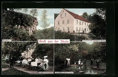 AK Skala, Restaurant zur gemauerten Mühle, Rittersprung, Gondelfahrt auf der Löbau