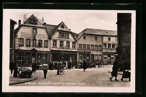 AK St. Wendel, Malerische Partie bei der Kath. Kirche