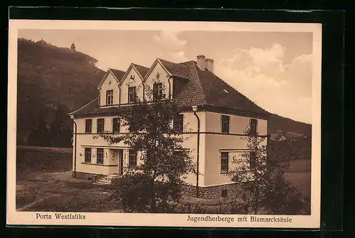 AK Porta Westfalika, Jugendherberge mit Bismarcksäule