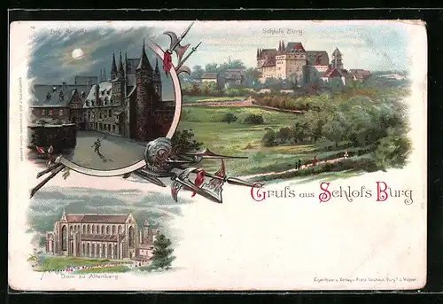 Lithographie Solingen, Schloss Burg, Dom zu Altenberg