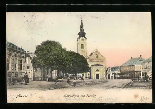 AK Wien, Passanten auf dem Hauptplatz mit Kirche