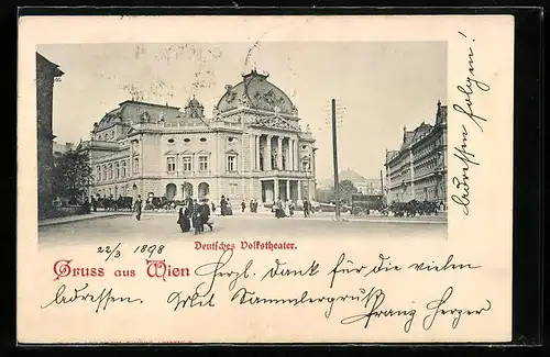 AK Wien, Spaziergänger vor dem Deutschen Volkstheater