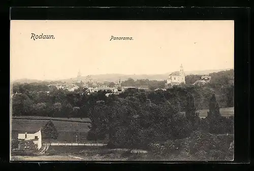 AK Wien-Rodaun, Blick über Bäume auf den Ort