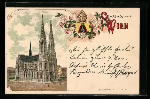 Lithographie Wien, Passanten vor der Votivkirche
