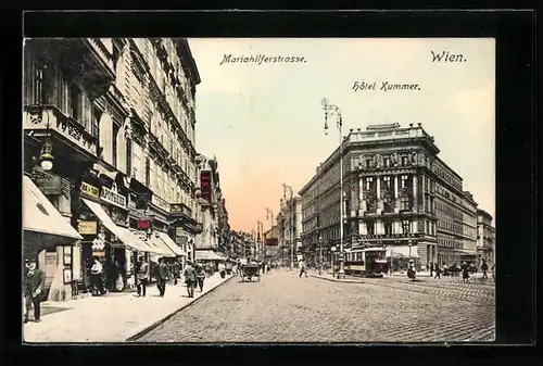 AK Wien, Blick auf das Hotel Kummer in der Mariahilferstrasse