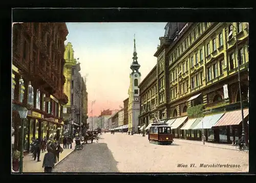 AK Wien, Strassenbahn in der Mariahilferstrasse
