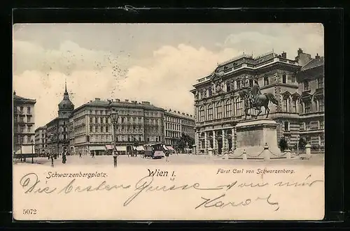 AK Wien, Schwarzenbergplatz, Fürst Carl von Schwarzenberg, Denkmal