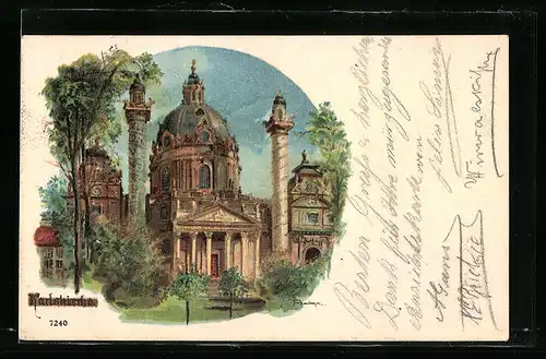 Lithographie Wien, Blick zur Karlskirche