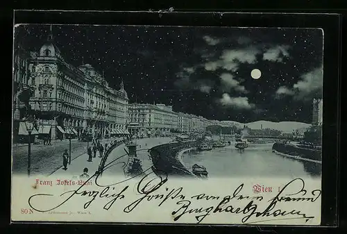 Mondschein-AK Wien, Franz-Josefs-Kai bei Nacht