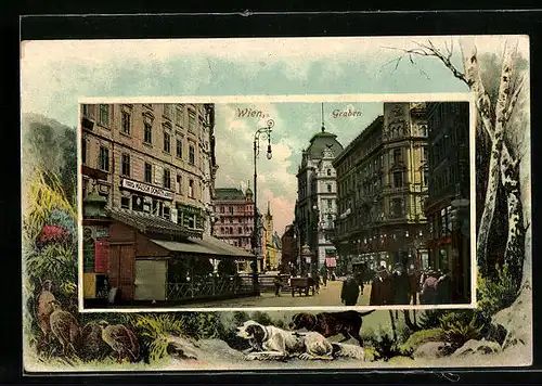 AK Wien, Graben, Strassenpartie, Bild auf Berglandschaft